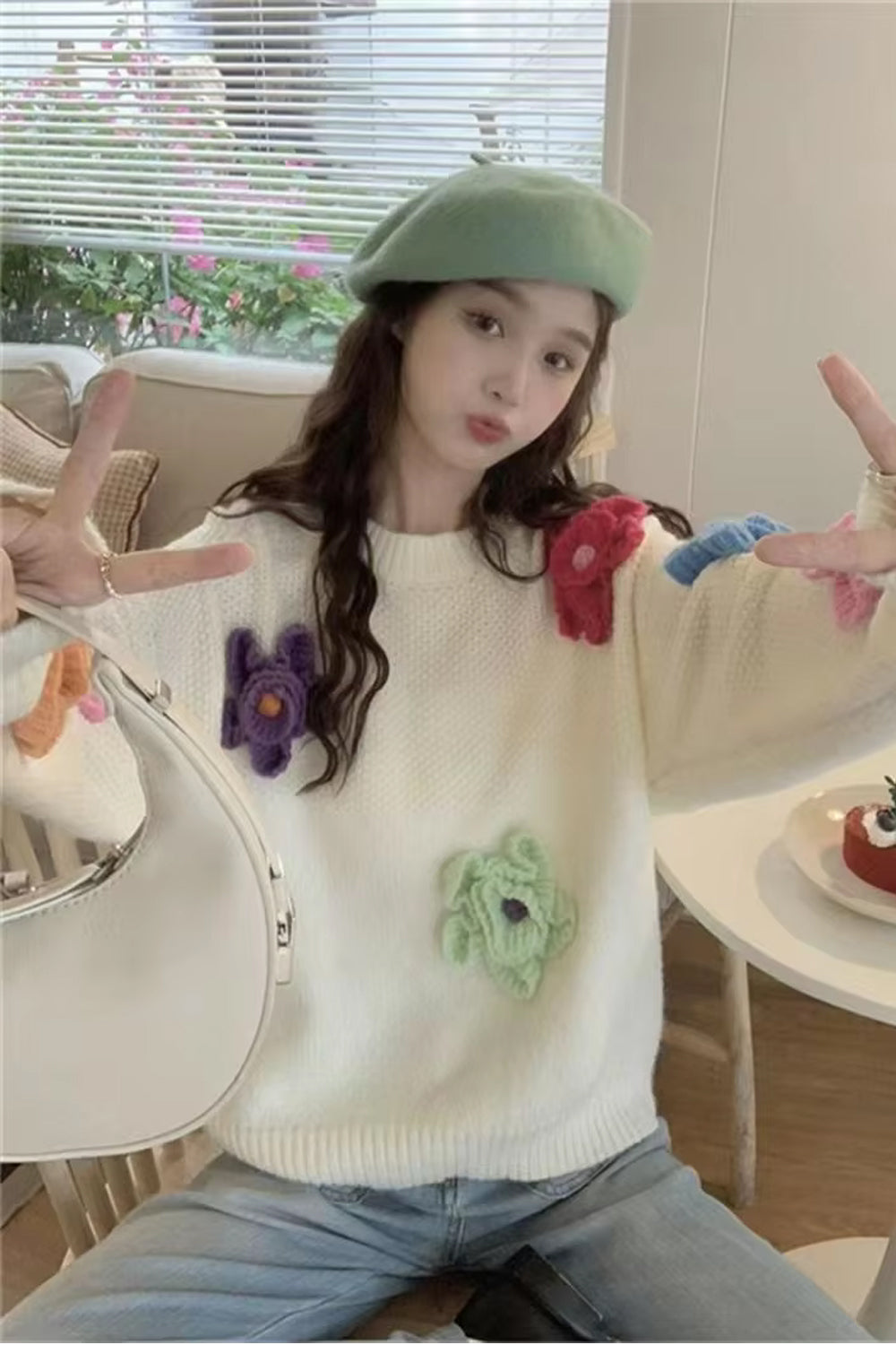 Casual 3D Flowers Knitted Sweater