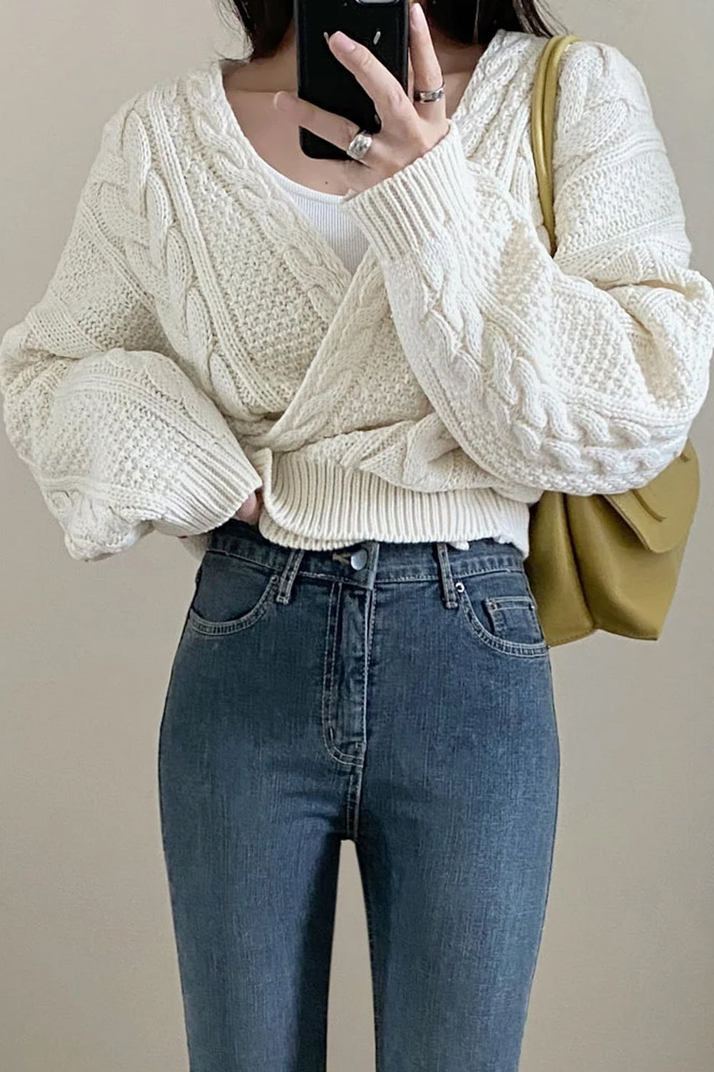 Long Sleeve V-Neck Irregular Button Knitted Cardigan Sweater