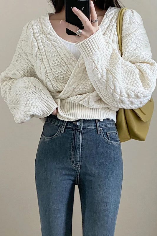 Long Sleeve V-Neck Irregular Button Knitted Cardigan Sweater