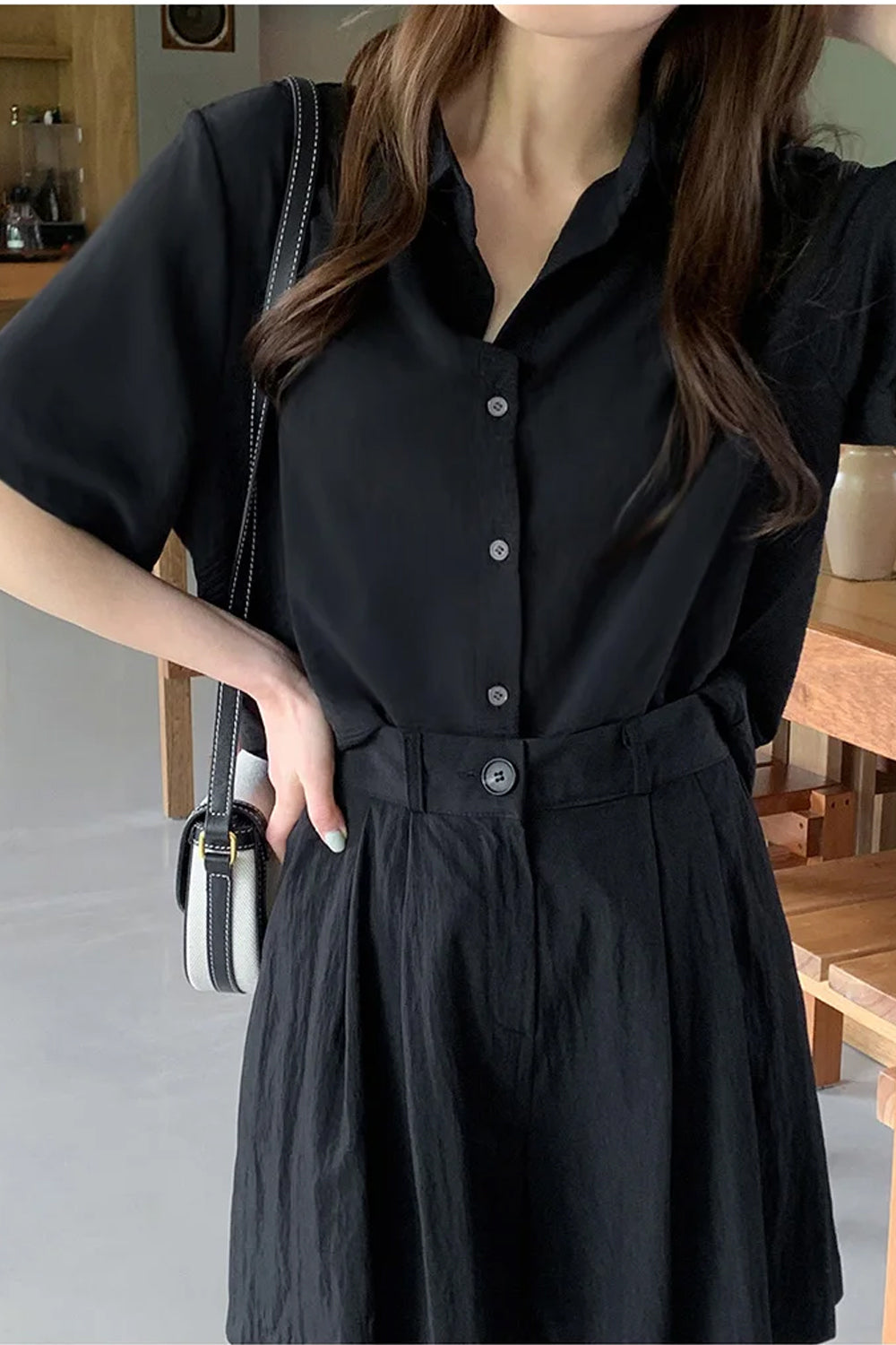 Short Sleeve Lapel Neck Office Blouse Shirts