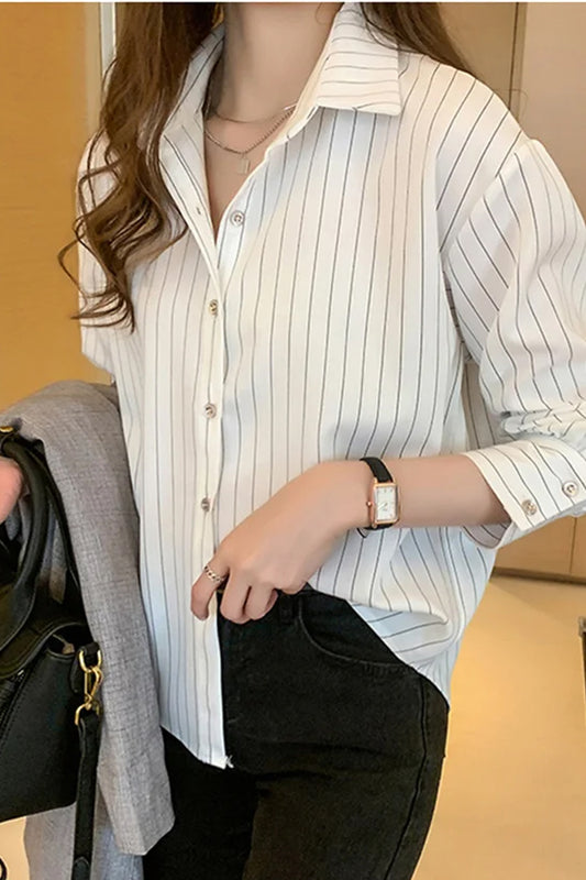 Long Sleeve Classic Striped Office Blouse Shirts