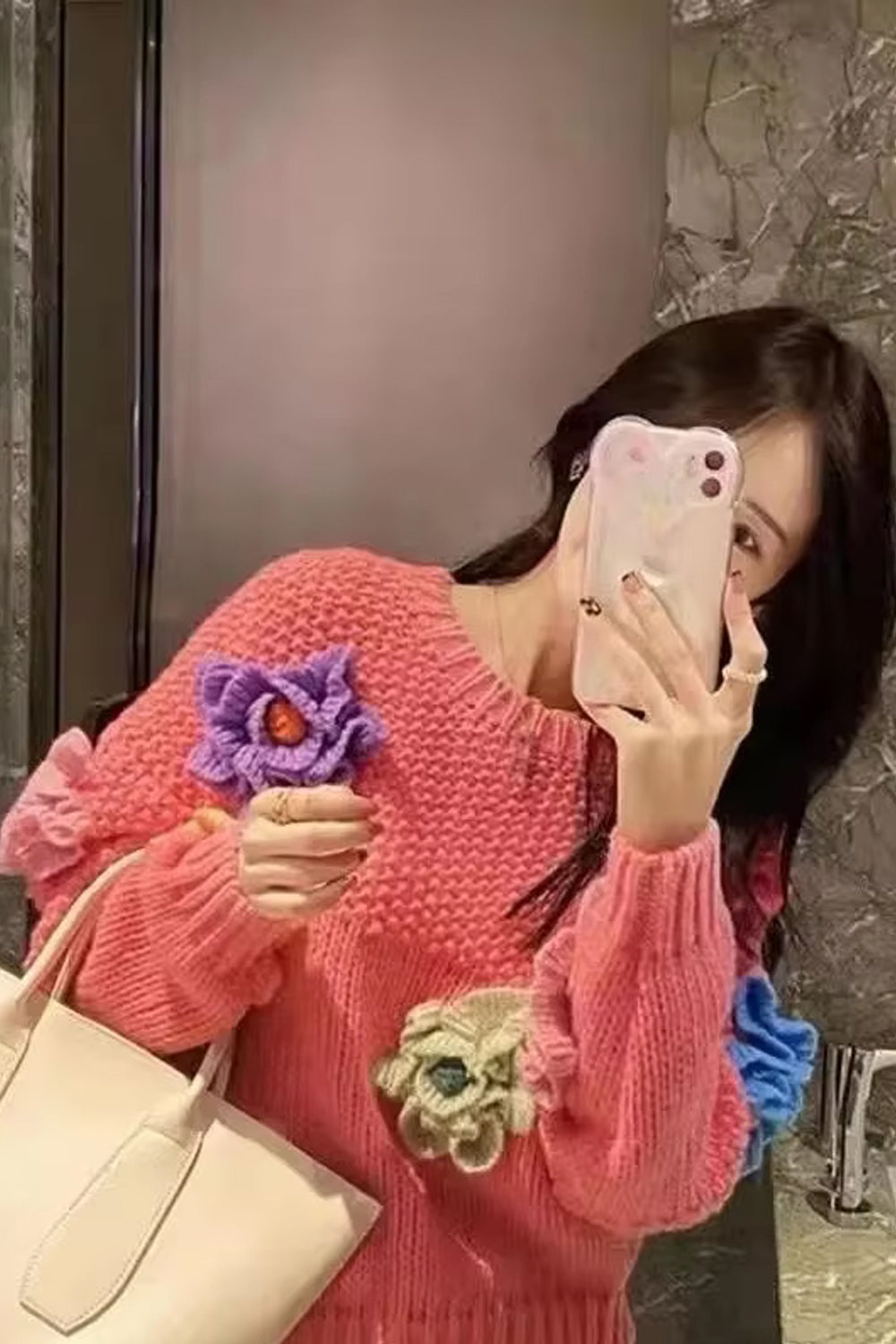 Casual 3D Flowers Knitted Sweater