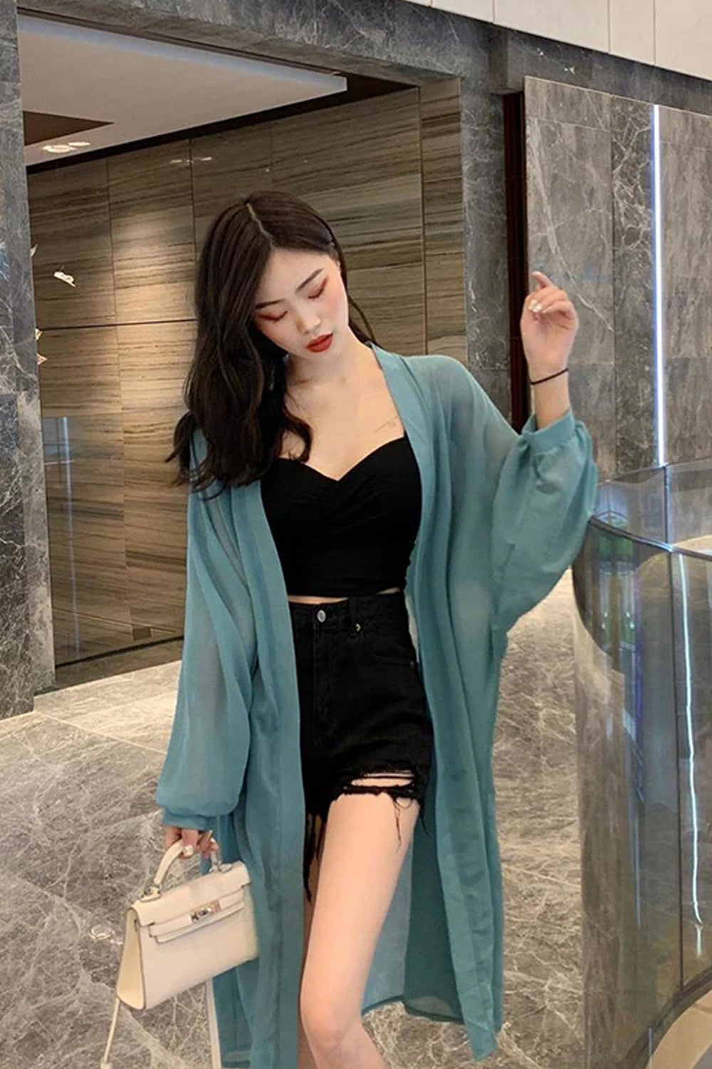 Long Chiffon Transparent Blouse Shirts