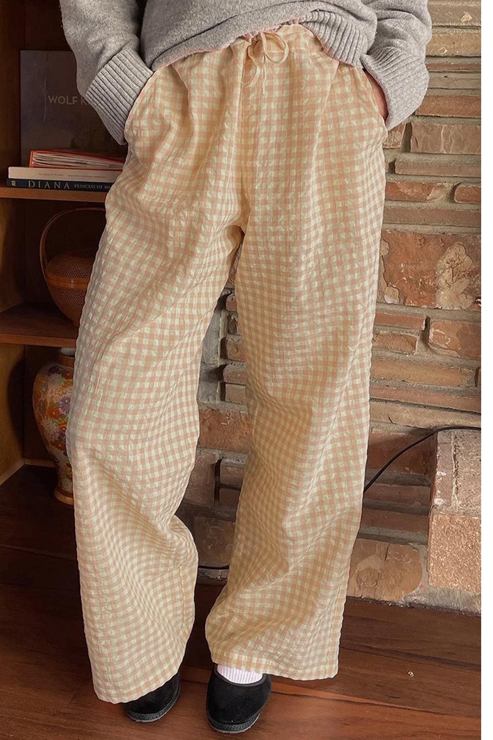 Elastic Waist Casual Plaid Pants