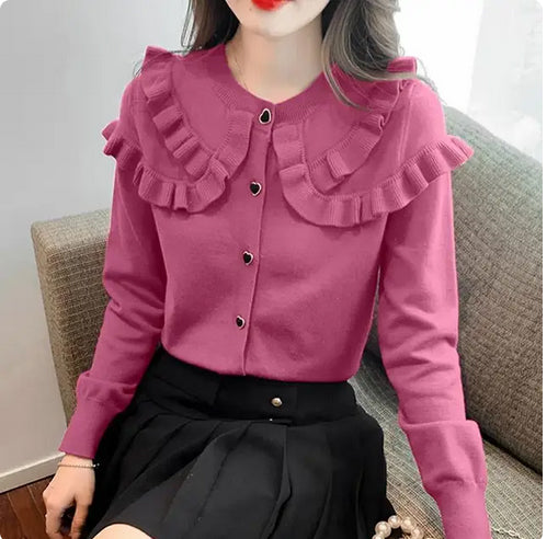 Cute Ruffled Peter Pan Collar Slim Sweater