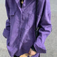 Long Sleeve Turn Down Collar Purple Corduroy Blouse 