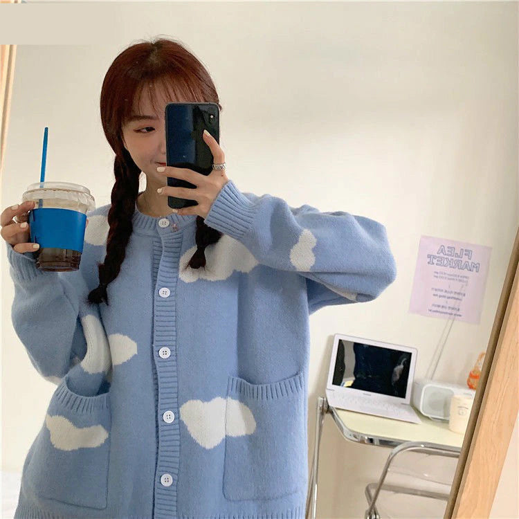 Loose Clouds Pattern Cardigan Sweater