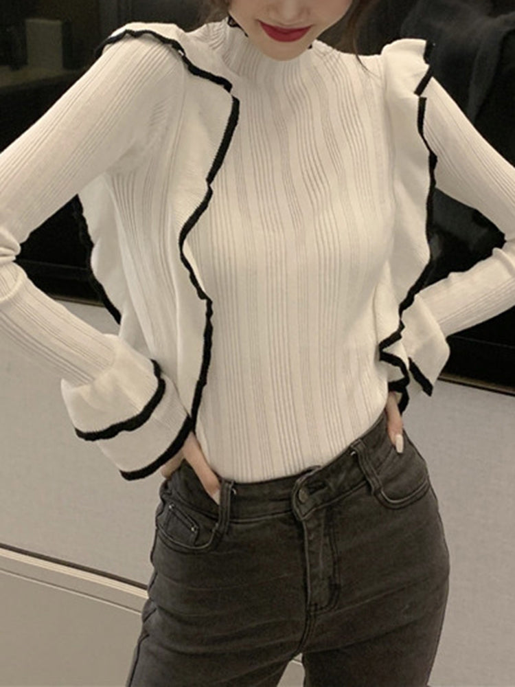 Casual Ruffled Style Slim Sweater