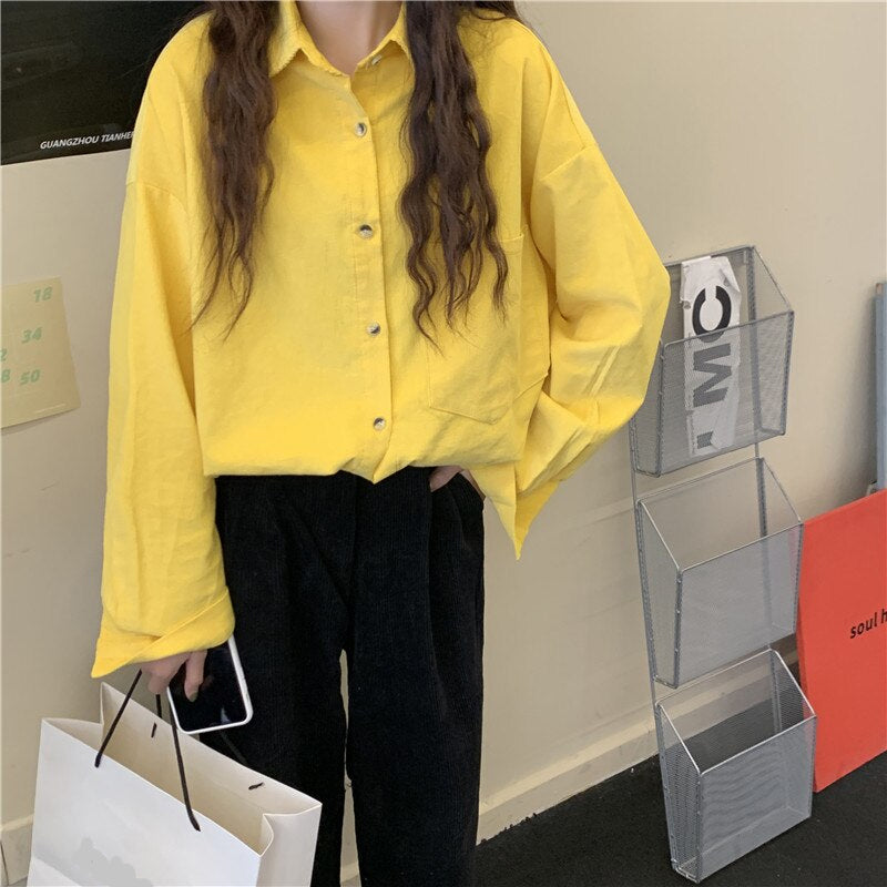 Long Sleeve Cute Colors Corduroy Blouse Shirts