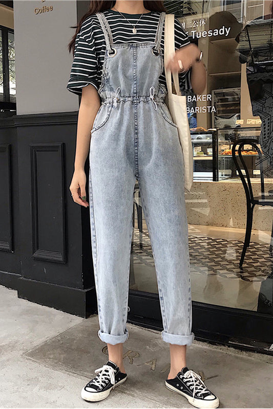 Casual Pockets Ankle Length Denim Jumpsuits