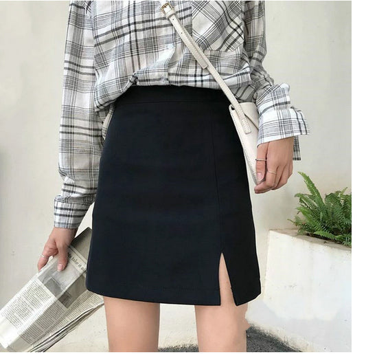 High Waist Solid Split Office Mini Skirts