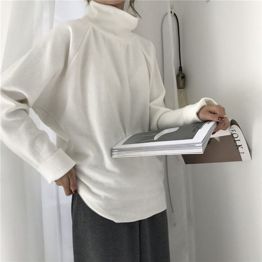 Long Sleeve Loose Solid Turtleneck Shirts