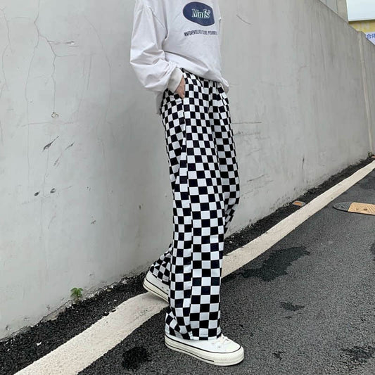 High Waist Wide Leg Long Checkered Pants