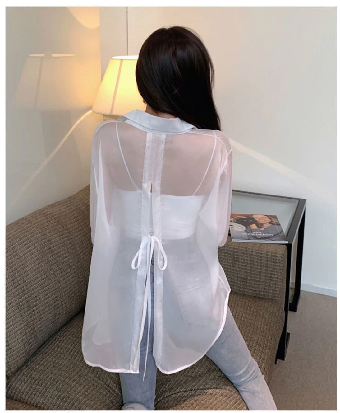 Loose Long Sleeve Chiffon Transparent Blouse Shirts