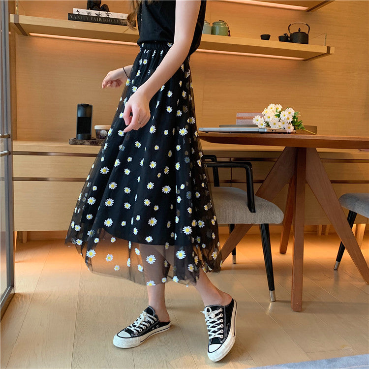 High Waist Daisy Pattern Long Skirts