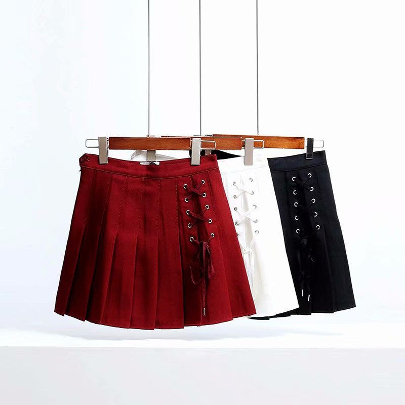 Front Lace Up Tie Pleated Mini Skirts