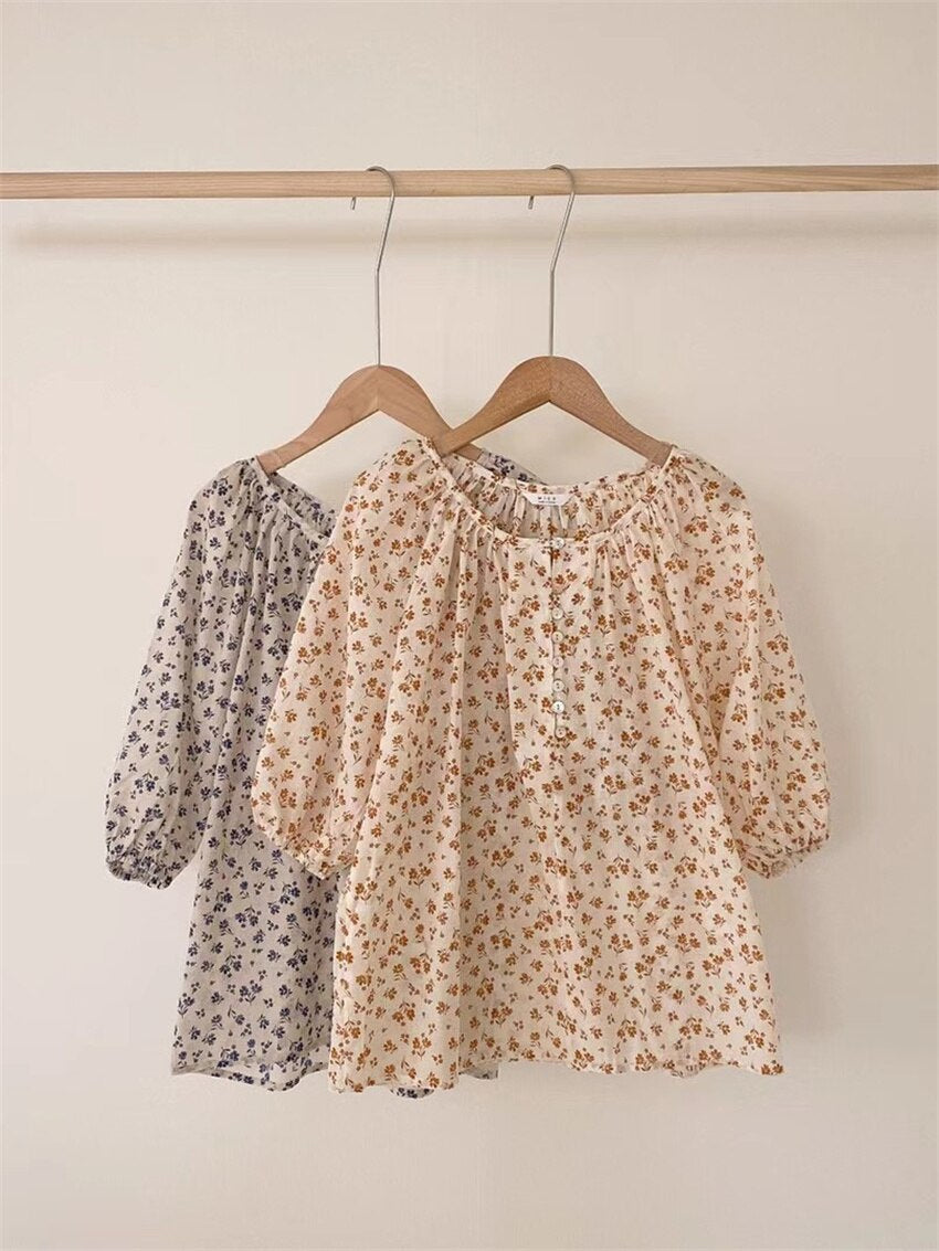 Puff Sleeve Floral Pattern Short Blouse Shirts