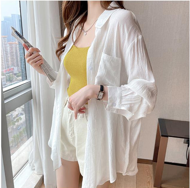 Long Sleeve Fold Semi Transparent Shirts