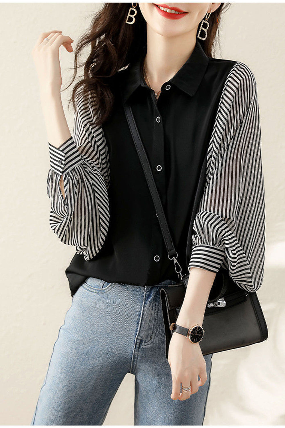 Long Sleeve Elegant Striped Office Blouse Shirt