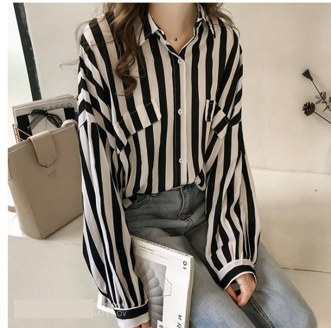 Long Sleeve Loose Elegant Striped Blouse Shirts