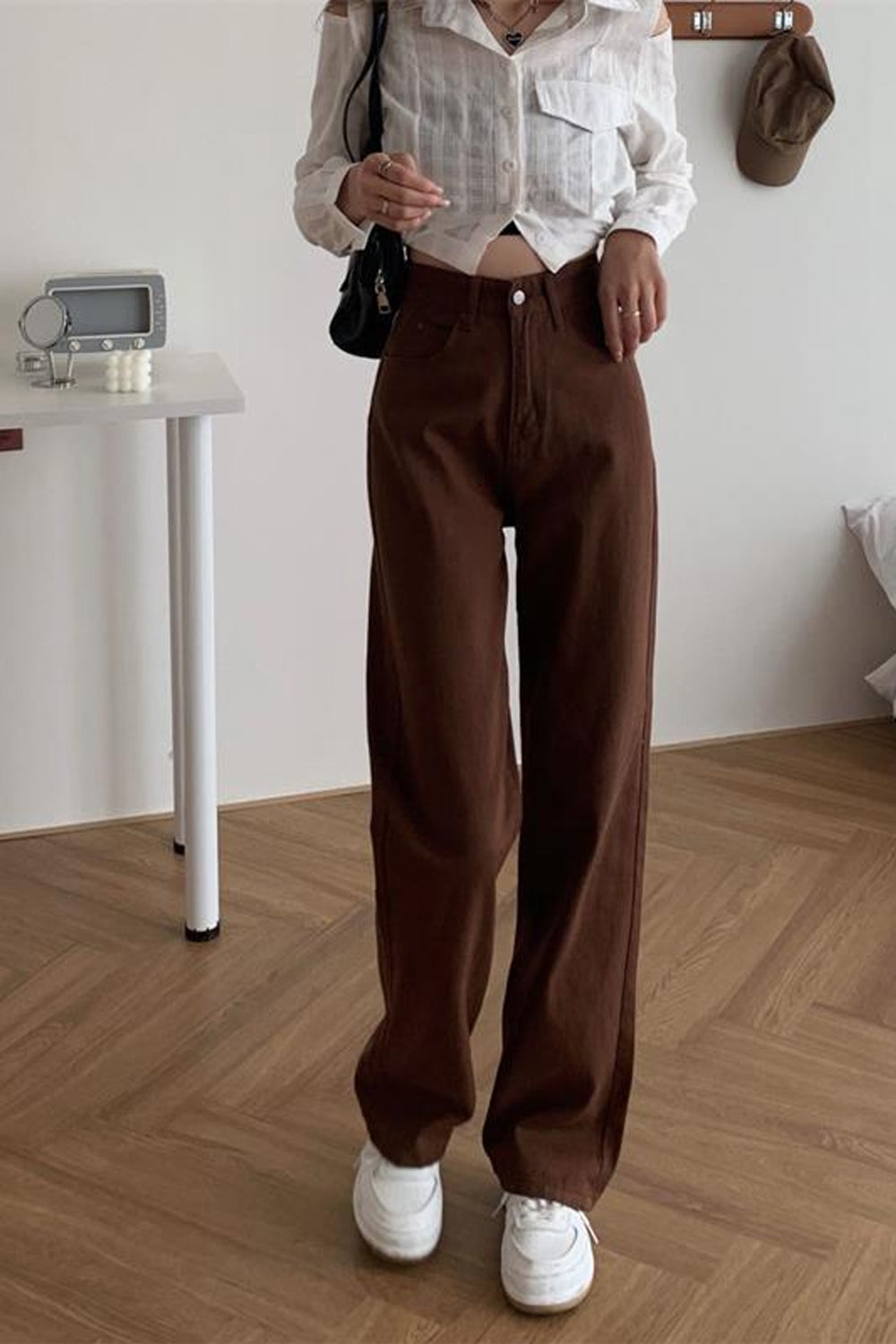 High Waist Loose Brown Jeans Pants