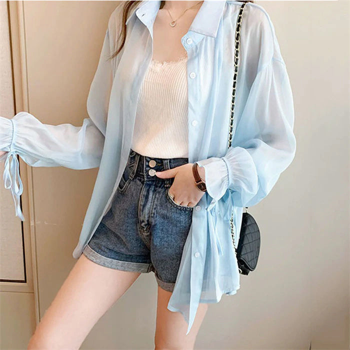 long sleeve transparent blouse