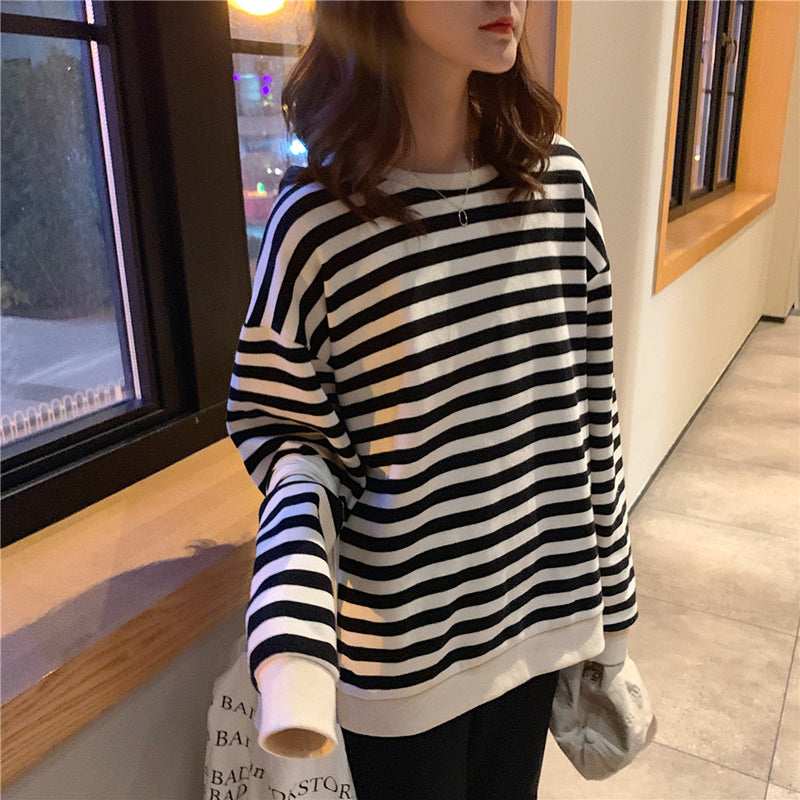 O-Neck Striped Casual Sweatshirt