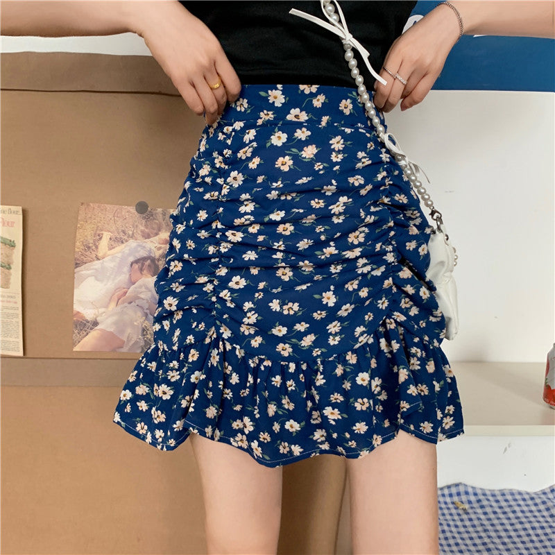 High Waist Fold Floral Pattern Mini Skirts