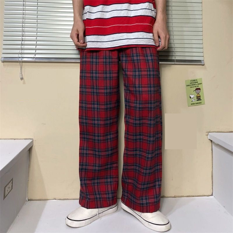 High Waist Red Plaid Wide Leg Pants