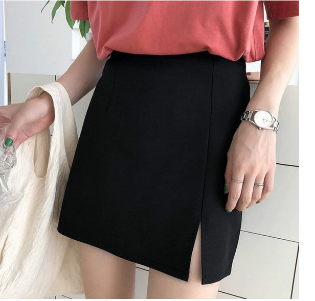 High Waist Solid Split Office Mini Skirts