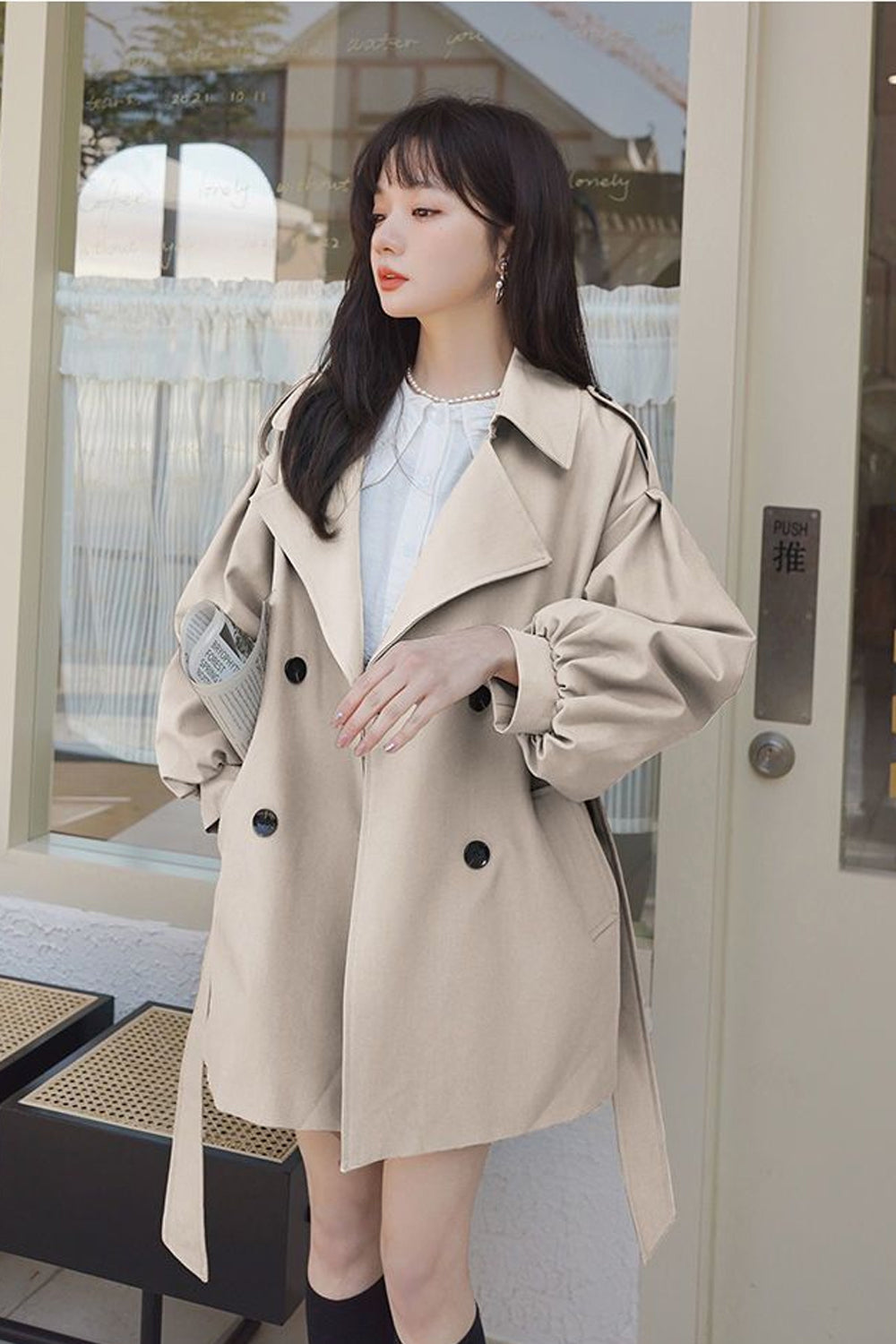 Loose Lantern Sleeve Windbreaker Coat