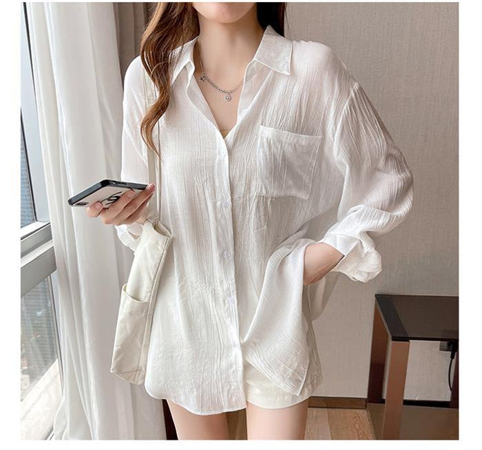 Long Sleeve Fold Semi Transparent Shirts