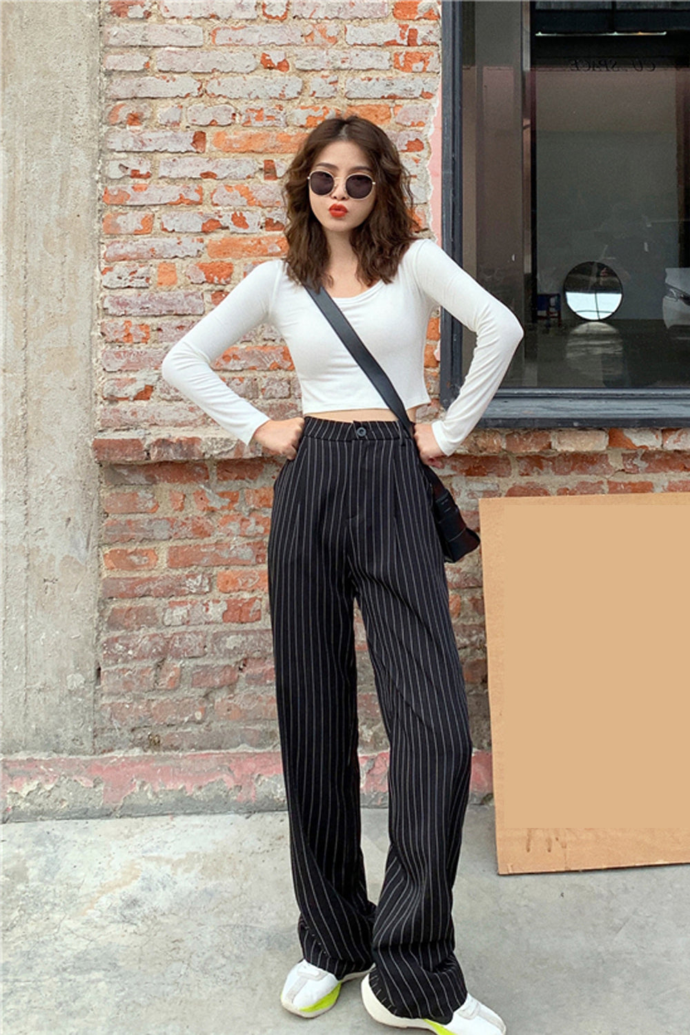 High Waist Elegant Striped Office Pants