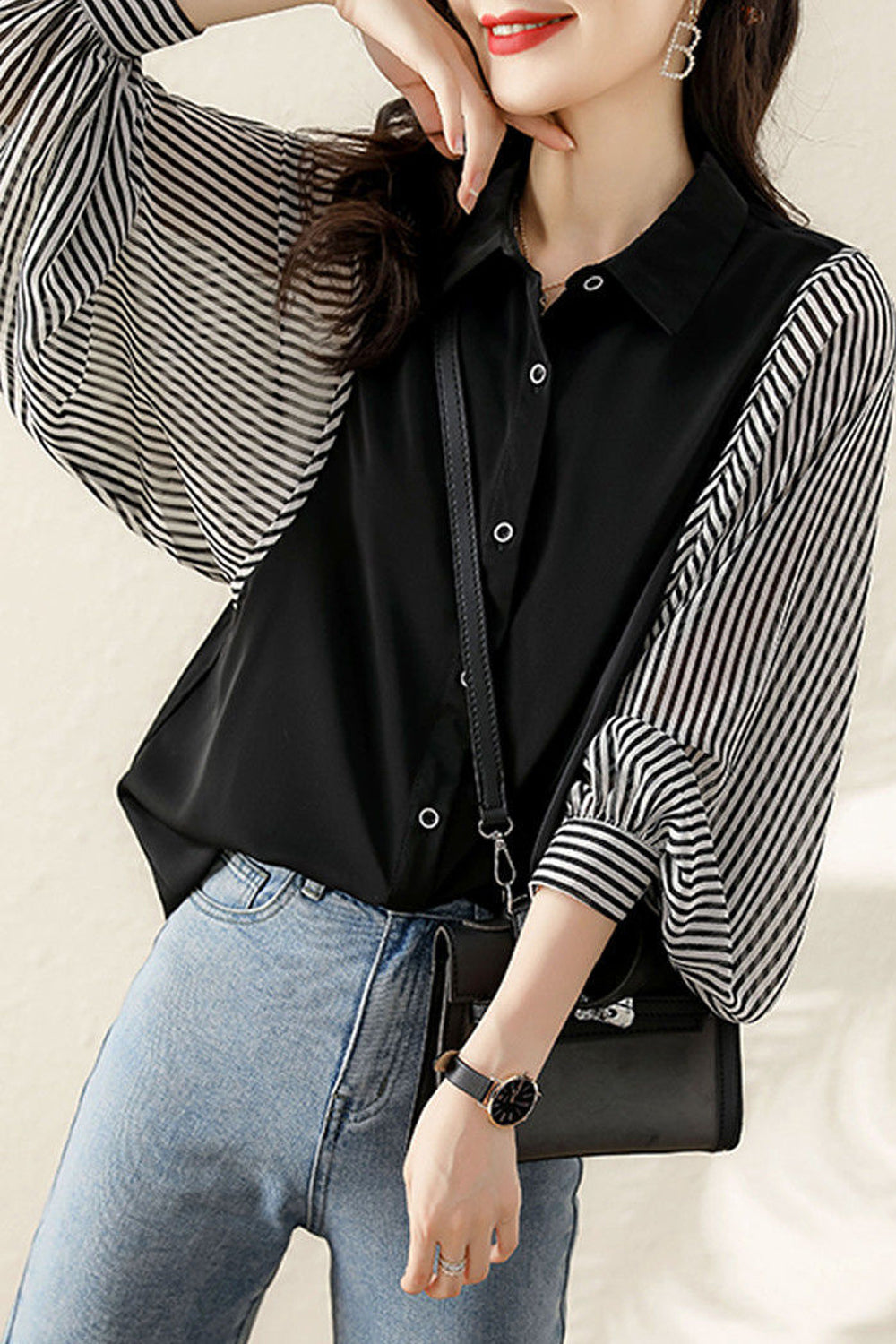 Long Sleeve Elegant Striped Office Blouse Shirt