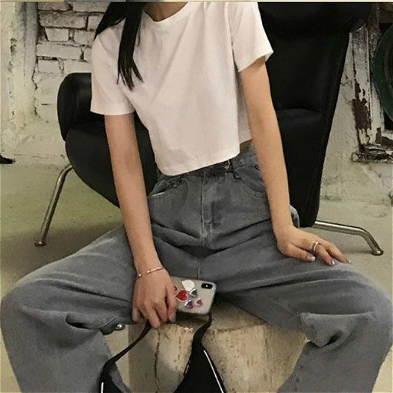 Sexy Basic Colors Cropped Slim Shirt