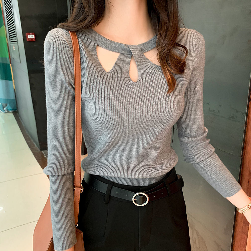 Sexy Hollow Neck Slim Stretch Sweater