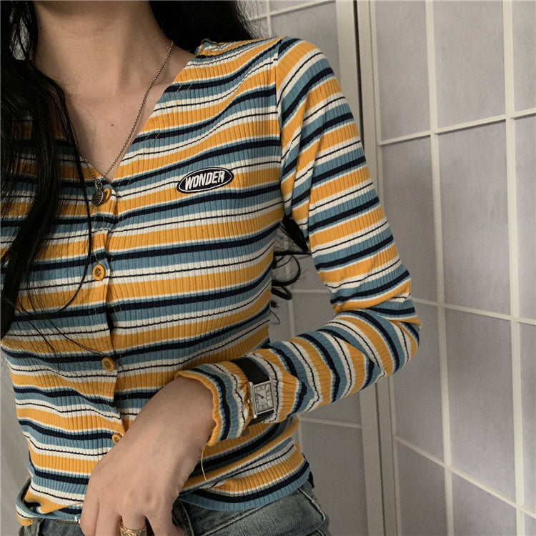 Retro Striped Slim Sweater