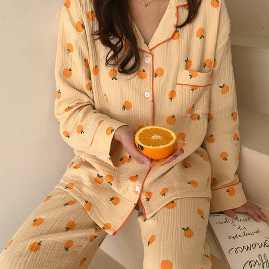 Orange Fruit Pattern Sleepwear Pajamas Set