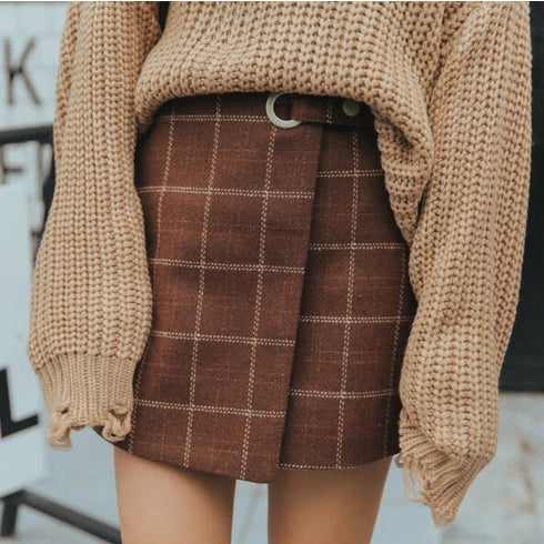 Retro Woolen Plaid Mini Skirts