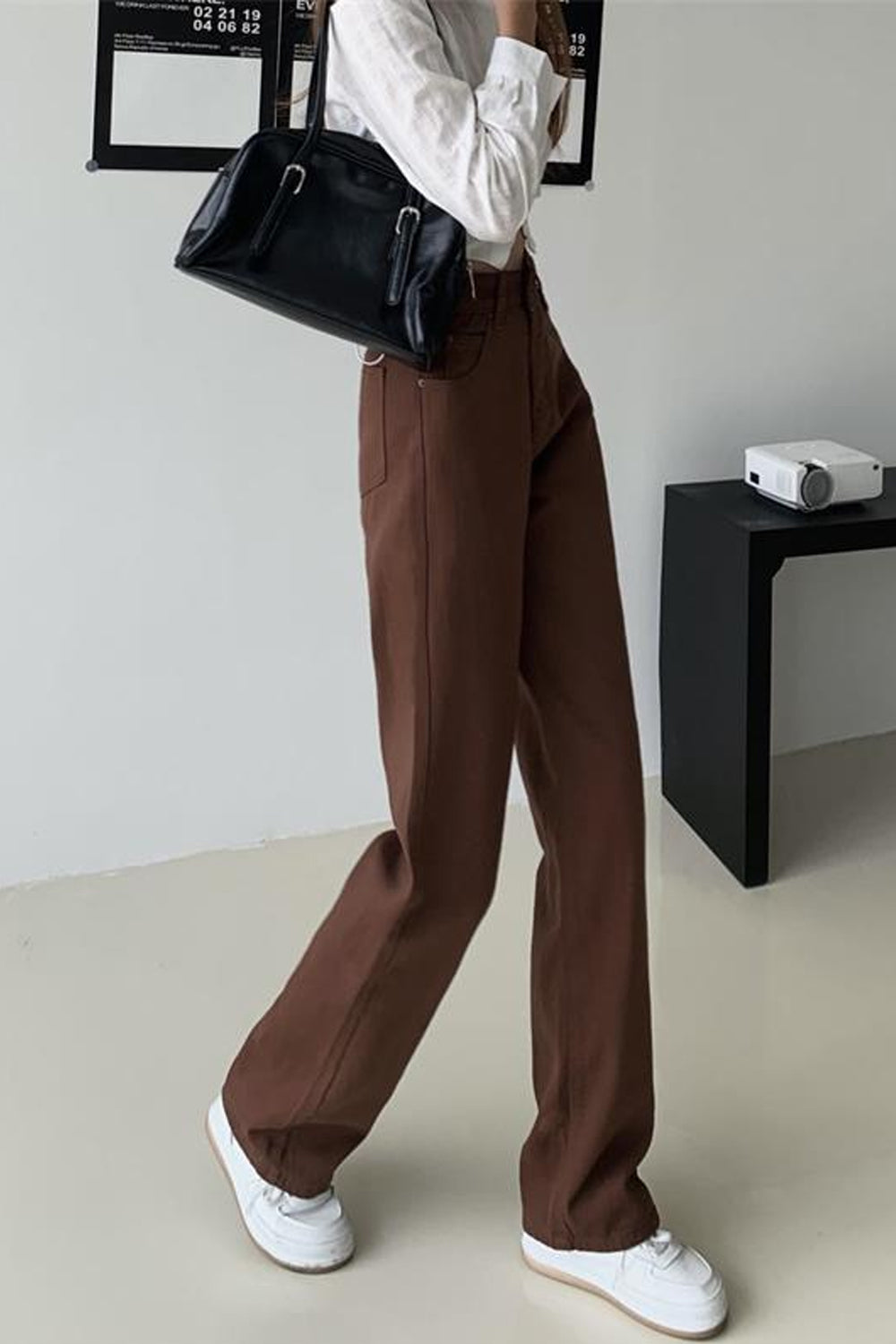 High Waist Loose Brown Jeans Pants