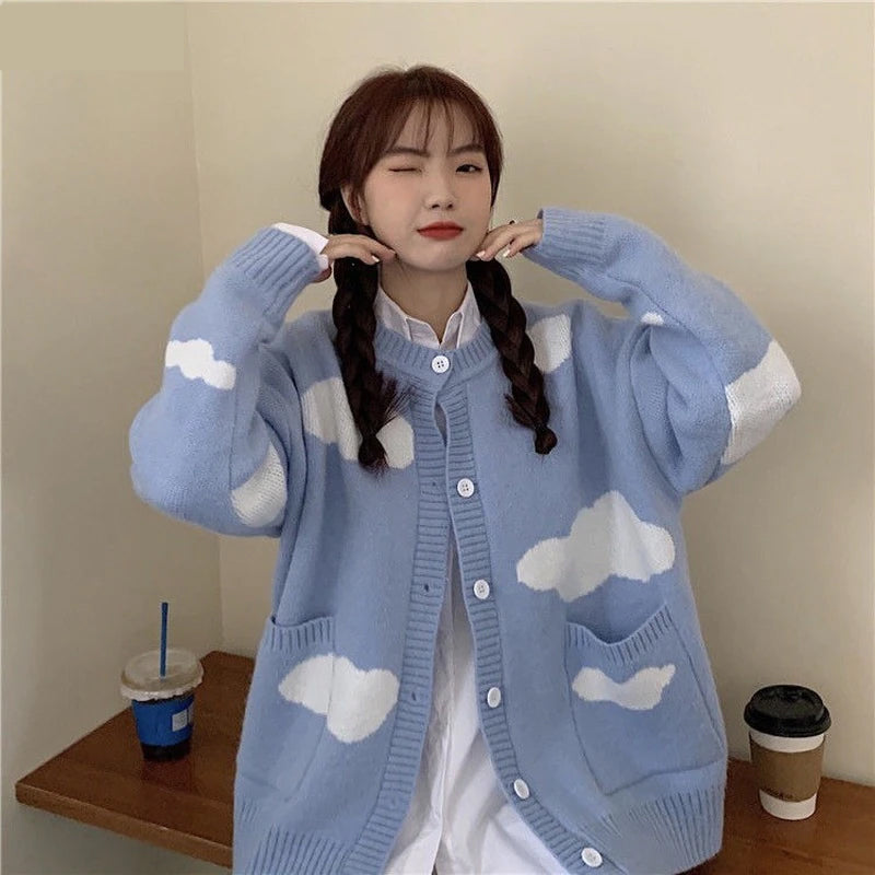 Loose Clouds Pattern Cardigan Sweater