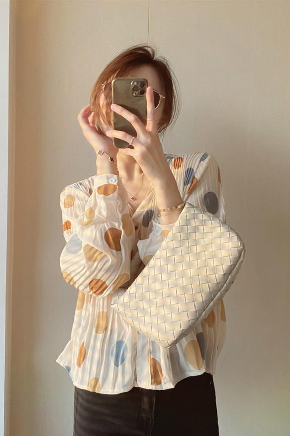 Long Sleeve Chiffon Elegant Polka Dot Blouse Shirt