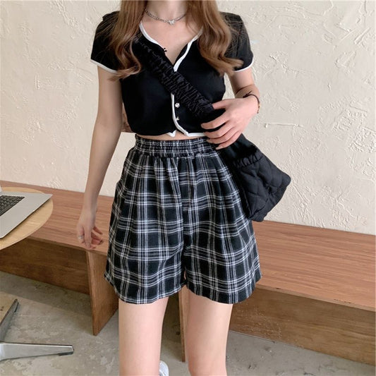 Casual Plaid Colors Shorts Pants