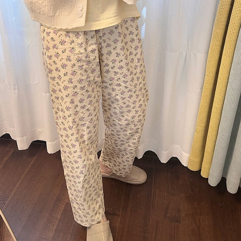 High Waist Floral Pattern Casual Home Pants