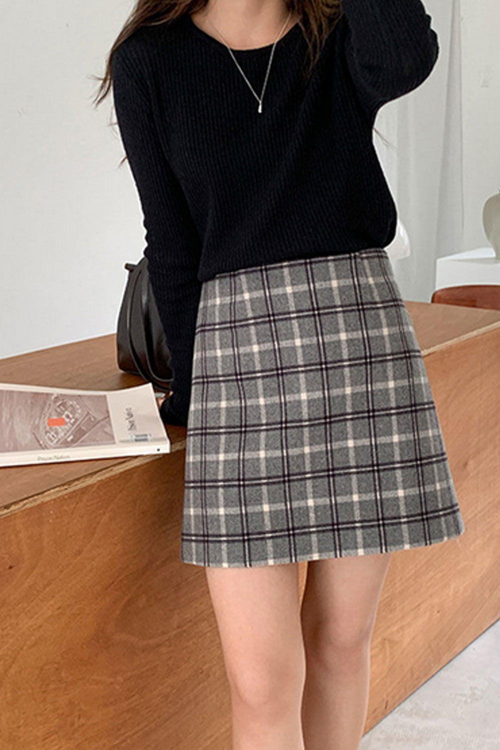  Sexy Retro Plaid Mini Woolen Skirts