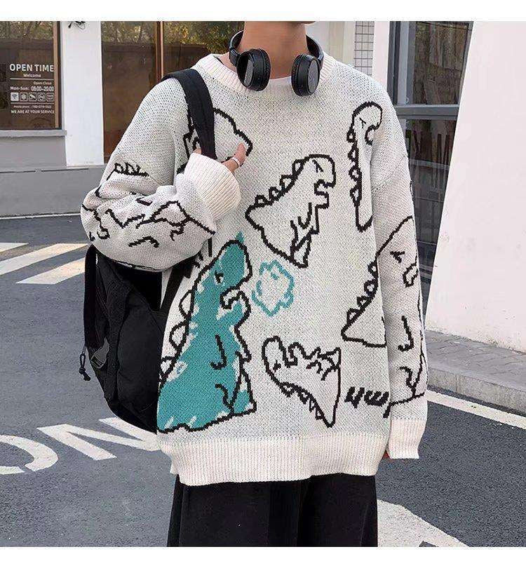 Cute Dinosaur Printed O-Neck Loose Sweater