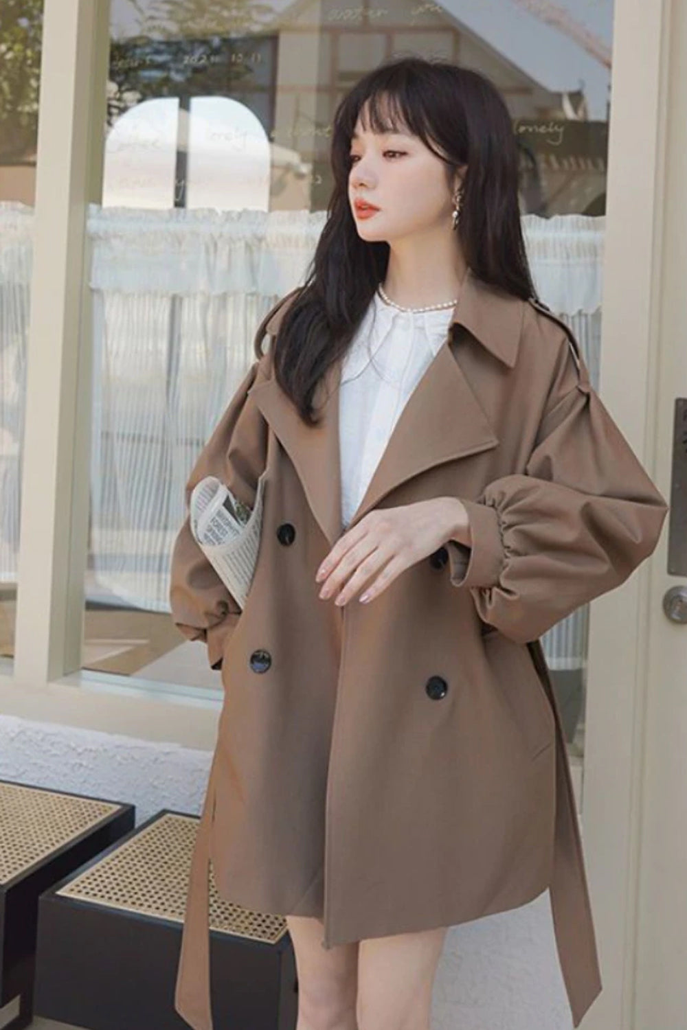 Loose Lantern Sleeve Windbreaker Coat