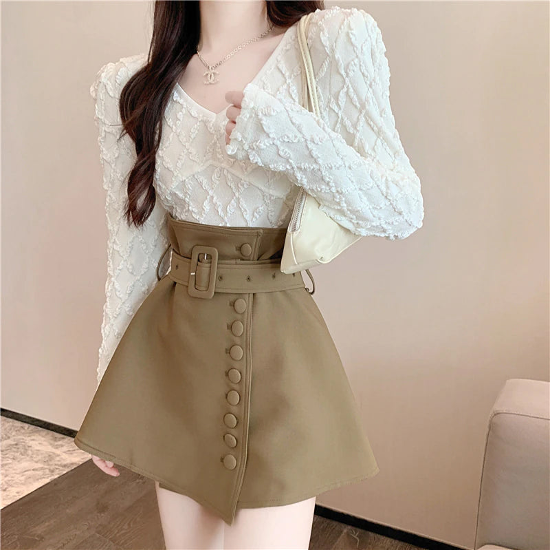 High Waist Elegant Belted A-Line Office Skirts