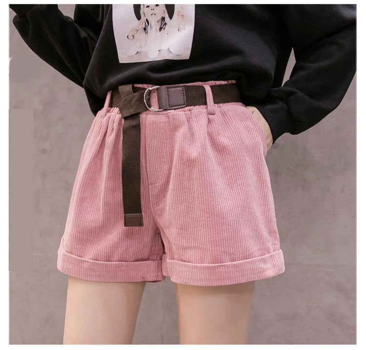 High Waist Mini Corduroy Shorts Pants With Belt