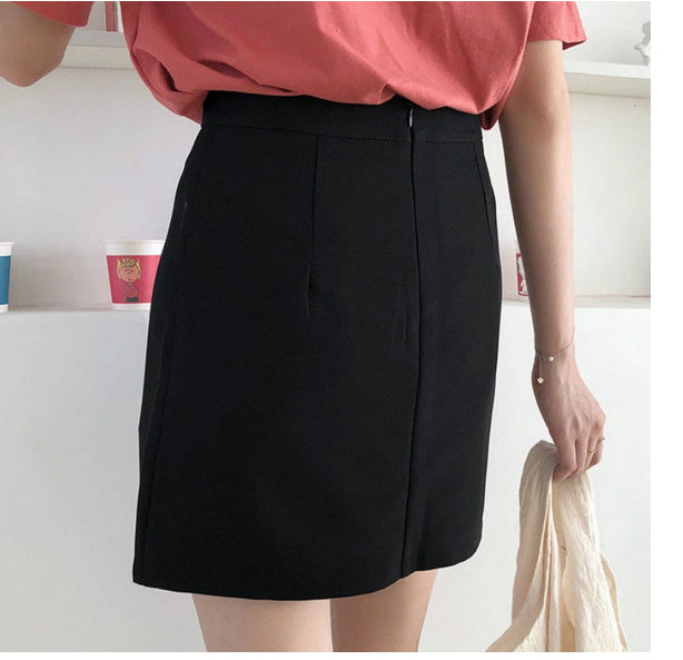 High Waist Solid Split Office Mini Skirts